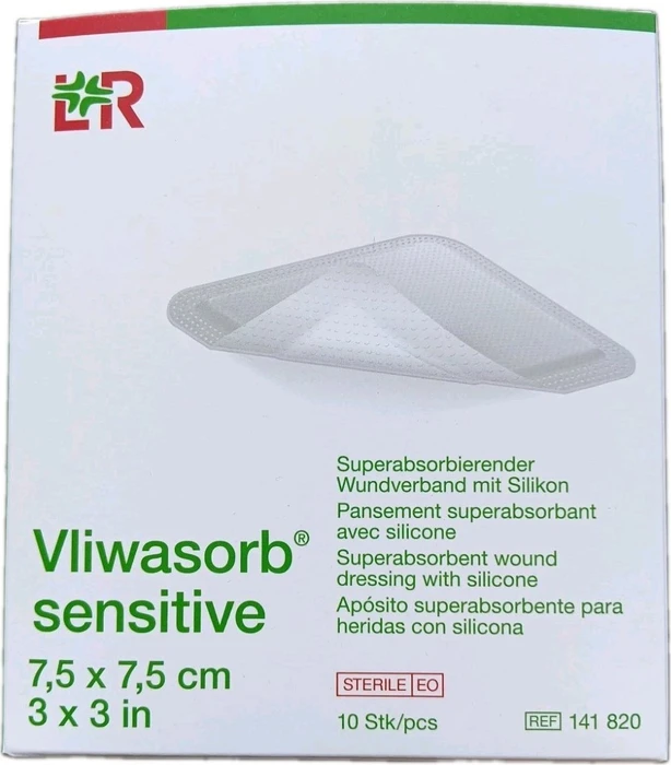 Lohmann & Rauscher Vliwasorb Sensitive Superabsorbierender Wundverband steril, 7.5 x 7.5cm, 10 Stück