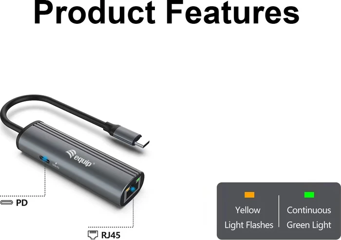 Equip USB-C-auf-RJ45-Gigabit-Netzwerk + PD 100W, USB-C 3.0 [Stecker]