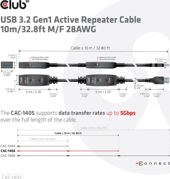 Club 3D USB 3.0 aktives Verlängerungskabel A/A, 10m