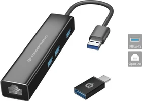 Conceptronic 3-Port USB-Hub mit Netzwerkadapter, USB-C 3.0 [Stecker] (DONN07BA)