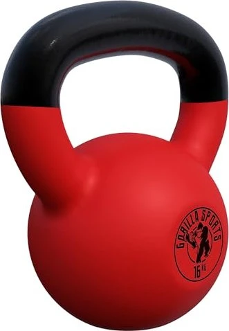 Gorilla Sports Red Rubber Kettlebell Hantel 16kg