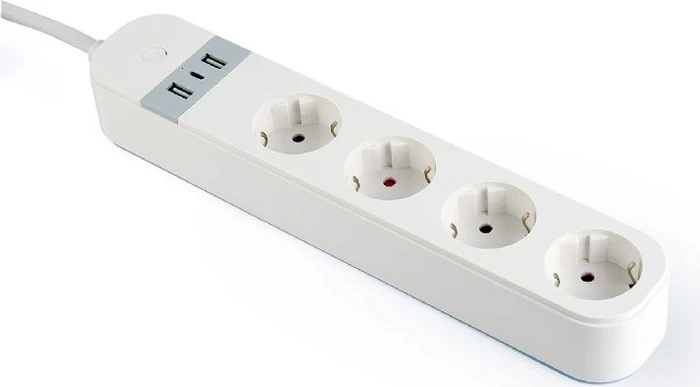 Gembird Smart Powerstrip mit USB-Ladegerät 4-fach weiß, 1x USB-C/2x USB-A, 3680W, Typ F, Smart-Steckdosenleiste