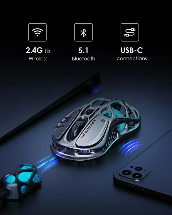 GravaStar Mercury M1 Pro Wireless Gaming Mouse, Gunmetal Grey, USB/Bluetooth