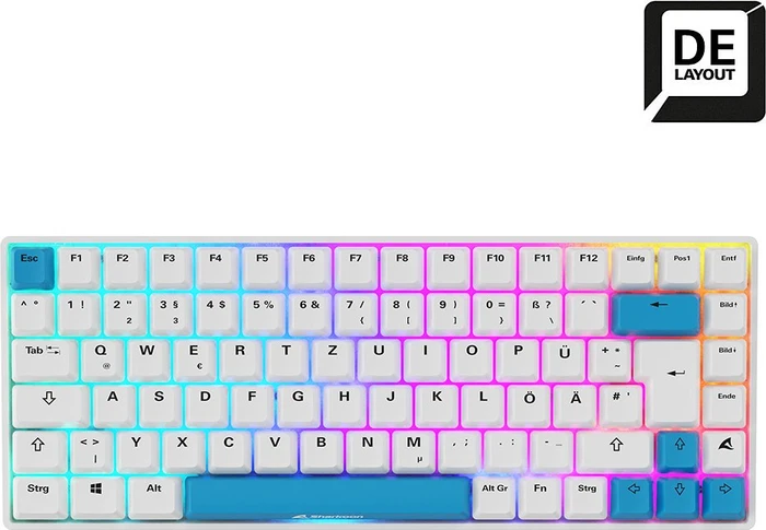 Sharkoon Skiller SGK50 S3 PBT, weiß/hellblau, LEDs RGB, hot-swap, Gateron G Pro 3.0 YELLOW, USB, DE