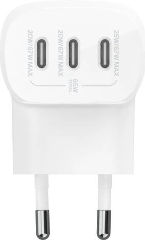 Belkin USB-C-Ladegerät mit drei Anschlüssen PPS (67 W) + USB-C-/USB-C-Kabel weiß