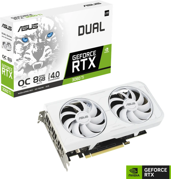 ASUS Dual GeForce RTX 3060 Ti White OC, DUAL-RTX3060TI-O8GD6X-WHITE, 8GB GDDR6X, HDMI, 3x DP
