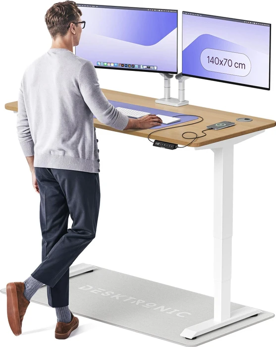 Desktronic HomePro Sitz-Steh-Schreibtisch 140x70cm Eiche massiv/weiß