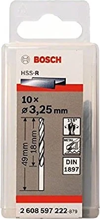 Bosch Professional HSS-R Karosseriebohrer, 3.25x18x49mm, 10 Stück