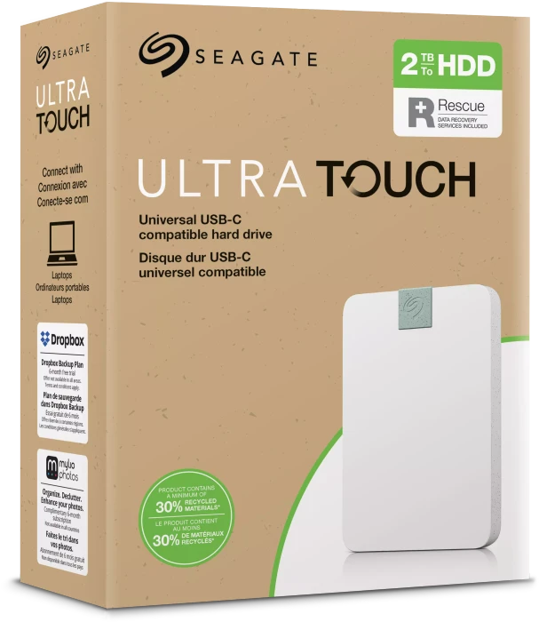 Seagate Ultra Touch, weiß, 2TB, +Rescue, USB-C 3.0