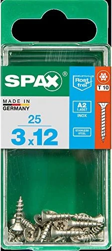 Spax Edelstahl rostfrei A2 4CUT T-STAR plus T10 Universalschraube, 3x12mm, 25 Stück
