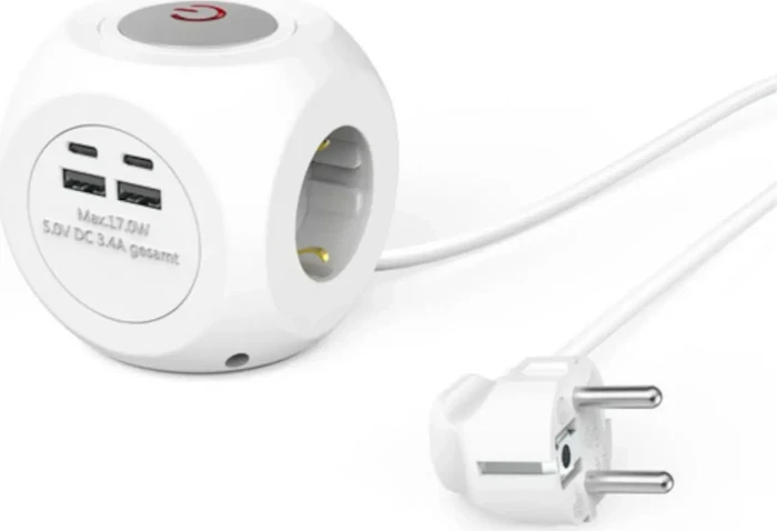 Hama Steckdosenwürfel mit Schalter, 3-fach, 2x USB-C/2x USB-A, 1.4m, weiß