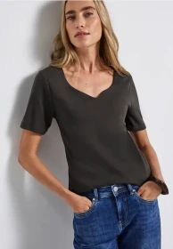Street One Herzausschnitt T-Shirt kurzarm darkest brown (Damen)