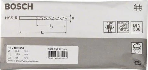 Bosch Professional HSS-R Spiralbohrer, 9.1x81x125mm, 10 Stück