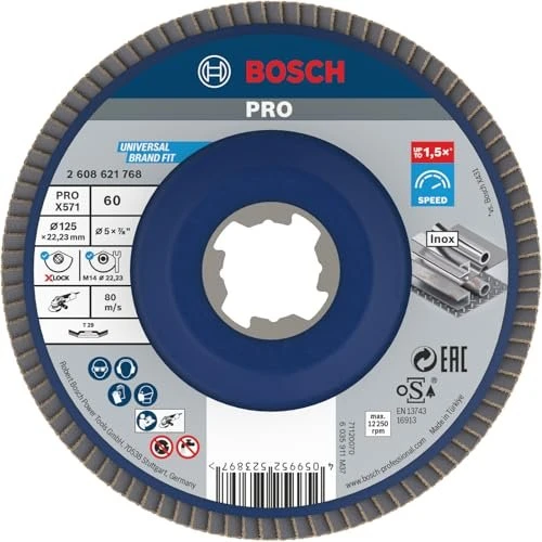 Bosch Professional X-LOCK X571 Best for Metal Fächerschleifscheibe gekröpft K60, 125x22.23mm, 1 Stück
