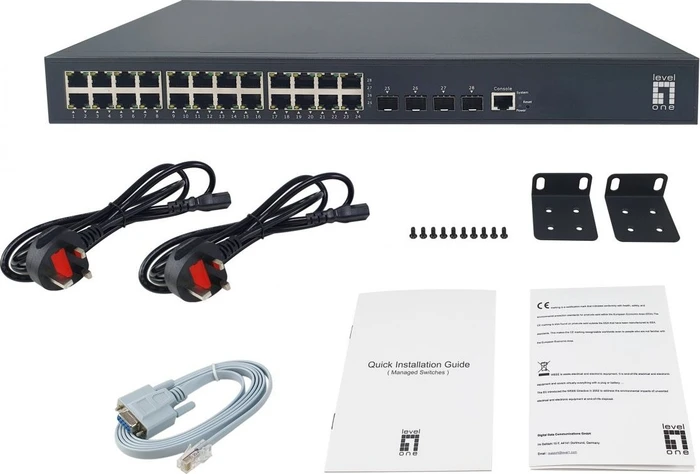LevelOne GTP Rackmount Gigabit Managed Switch, 24x RJ-45, 4x SFP+, 400W PoE+