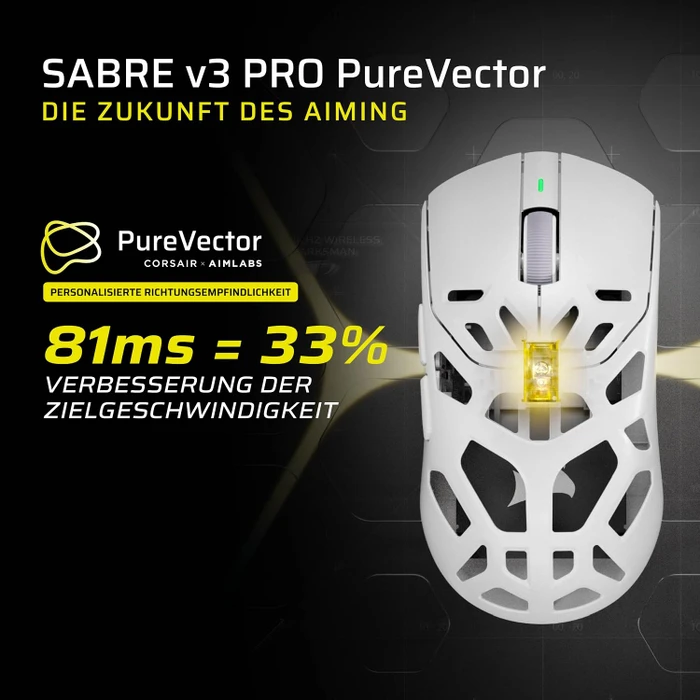 Corsair Sabre v3 Pro PureVector MG Ultralight Wireless, Magnesium, weiß, USB