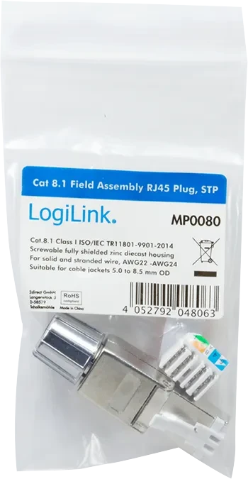 LogiLink RJ-45 Cat8.1 Modularstecker, feldkonfektionierbar, Metall