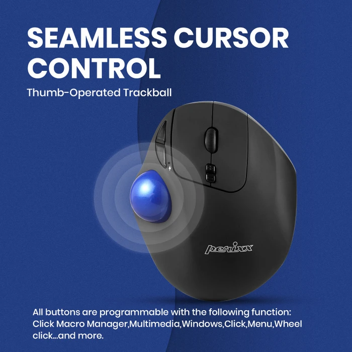 Perixx PERIPRO-801 Ergonomic Trackball Mouse, schwarz, Bluetooth