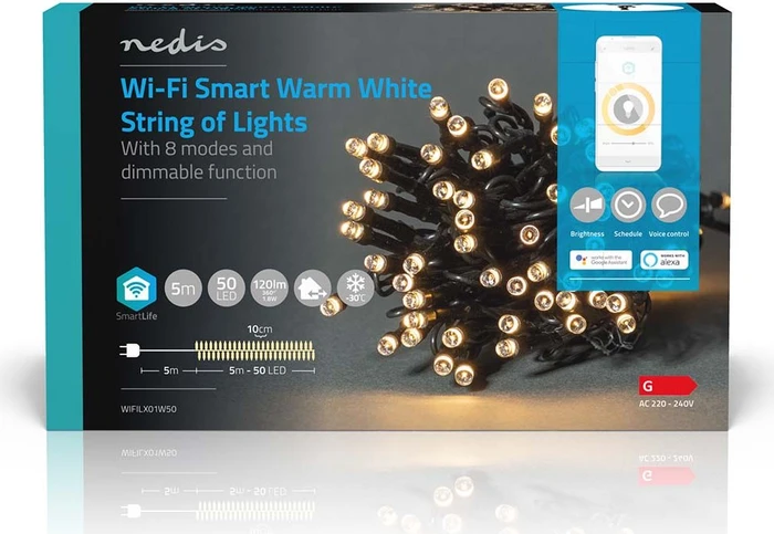 Nedis WIFILX01W50 Smart Life Dekorative Lichterkette LED 50x warmweiß