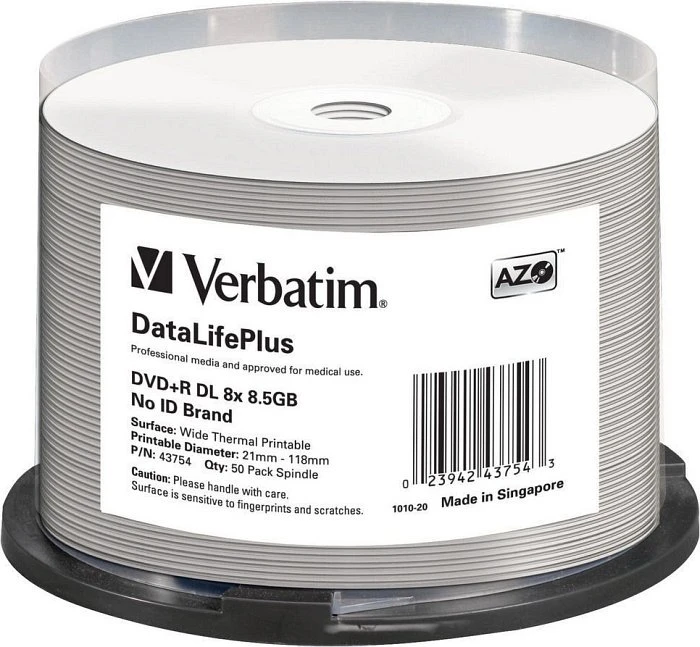 Verbatim DVD+R 8.5GB, 8x, 50er Spindel, wide, thermal printable (43754)