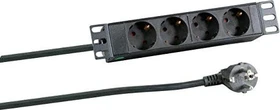 EFB Elektronik 10" Rackmount Aluminium Steckdosenleiste, 1HE, 4-fach, 250V, schwarz, 2m