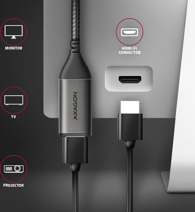 Axagon HDMI Adapterkabel, USB-C [Stecker] auf HDMI 2.1 [Buchse], 4K60Hz, Adapterkabel, 25cm