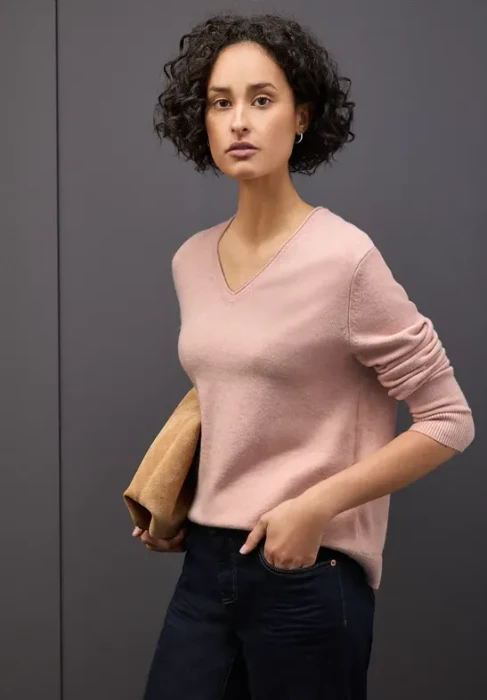 Street One Kuscheliger V-Neck Pullover faded rose mel. (Damen)