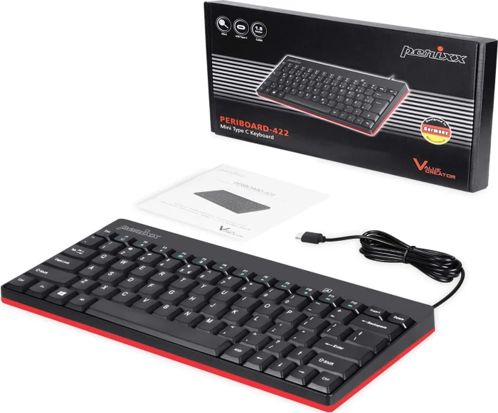 Perixx Periboard-422 Mini-C Keyboard, schwarz, USB, US