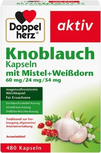 Doppelherz aktiv Knoblauch Kapseln mit Mistel + Weißdorn + Vitamin B1, 1440 Stück (3x 480 Stück)