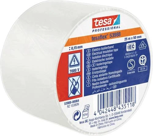tesa Professional 53988 Soft PVC Isolierband weiß, 50mm/25m, 1 Stück