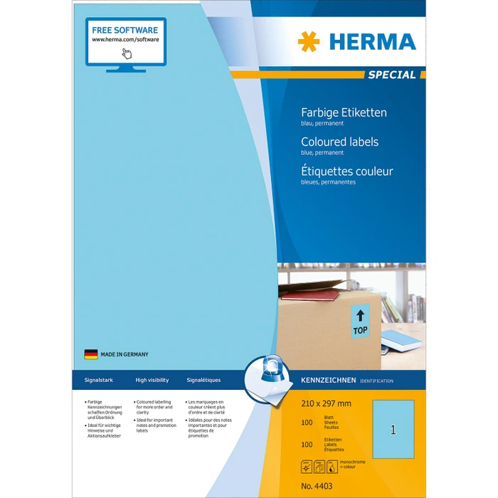 Herma Etiketten, A4, hellblau, 100 Blatt (100 Etiketten)