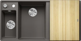 Blanco Axia III 6 S-F InFino Becken links mit Ablauffernbedienung vulkangrau inkl. Holzschneidebrett