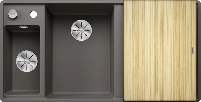 Blanco Axia III 6 S-F InFino Becken links mit Ablauffernbedienung vulkangrau inkl. Holzschneidebrett