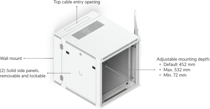 Ubiquiti 12U Rack Cabinet, 19" Wandgehäuse 12HE, Glastür, weiß, 720mm tief