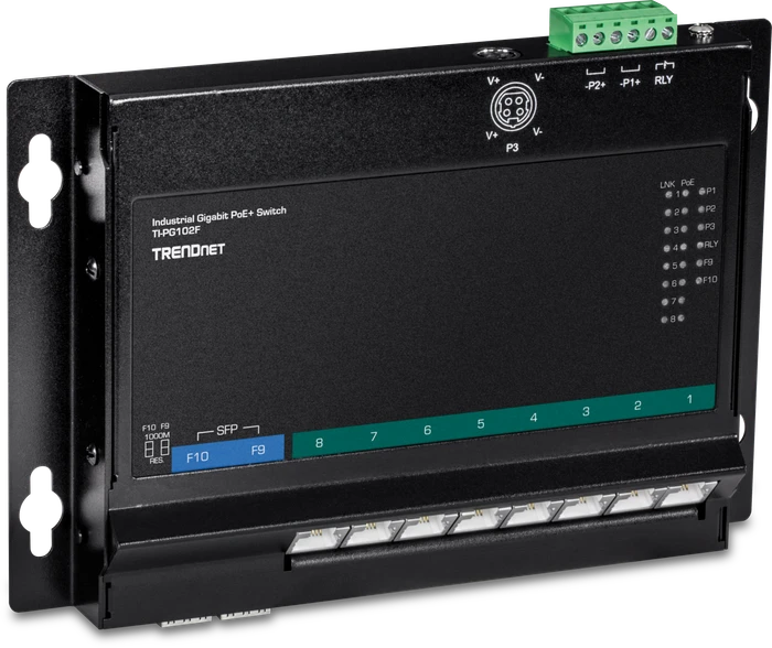 TRENDnet TI Hardened Industrial Wallmount Gigabit Switch, 8x RJ-45, 2x SFP, 240W PoE+