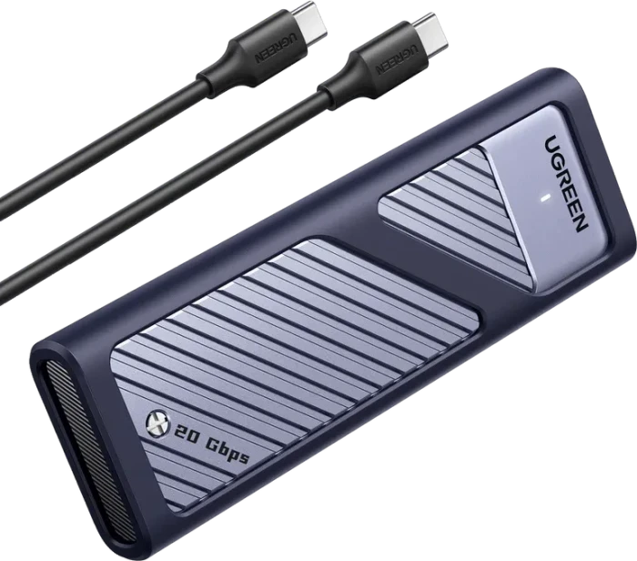 Ugreen 20Gbps NVME SATA M.2 SSD enclosure with cooling pad, USB-C 3.2
