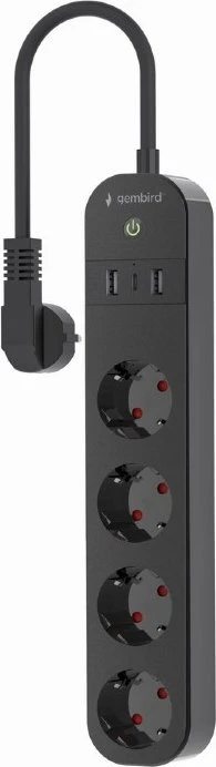 Gembird Smart Powerstrip mit USB-Ladegerät 4-fach schwarz, 1x USB-C/2x USB-A, 3680W, Typ F, Smart-Steckdosenleiste