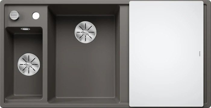 Blanco Axia III 6 S InFino Becken links mit Ablauffernbedienung vulkangrau inkl. Glasschneidebrett