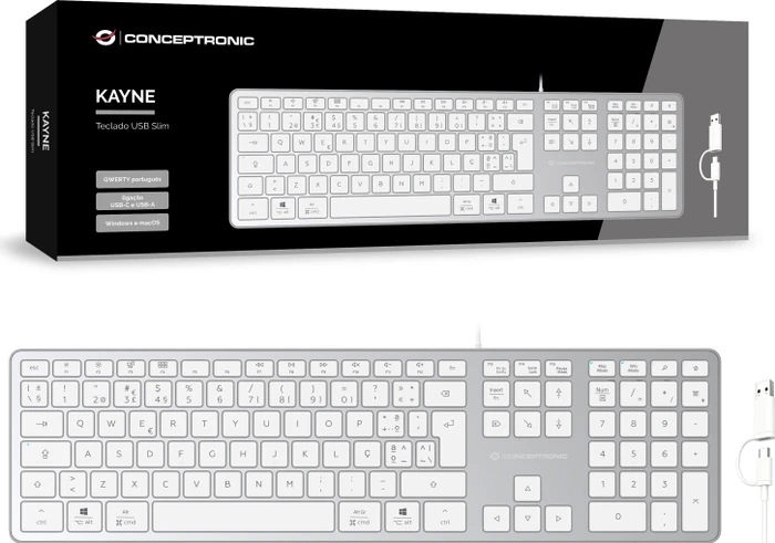 Conceptronic KAYNE02WPT Slim-Tastatur, weiß, USB, PT