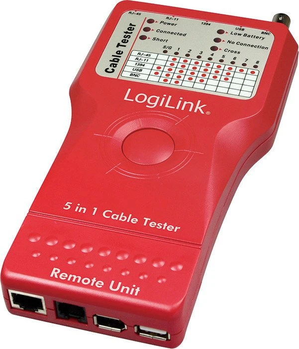 LogiLink Kabeltester für RJ-11/RJ-45/BNC/USB/IEEE1394, mit Remote Einheit