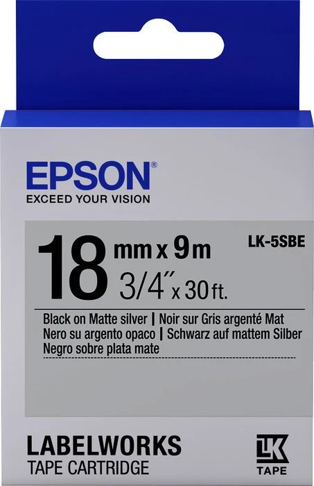 Epson LK-5SBE Beschriftungsband, 18mm, schwarz/silber