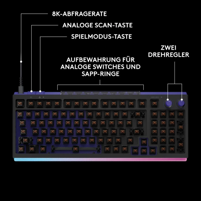 Logitech G512 X 98 TMR, schwarz, Dual-Swap analog/mechanisch, taktil, USB, DE