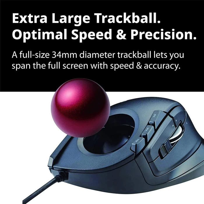 Elecom DEFT M-DT2URBK-G Trackball schwarz/rote Kugel, Rechtshänder, USB-A