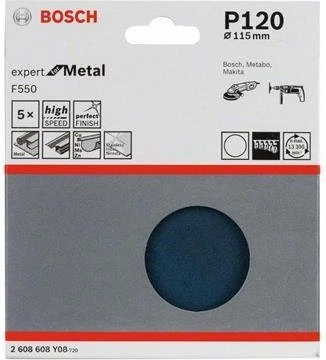 Bosch Professional F550 Expert for Metal Schleifblatt K120, 115mm, 5 Stück