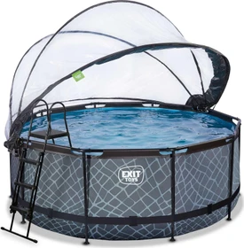 Exit Toys Stone Frame Pool mit Sandfilterpumpe und Abdeckung rund 360x122cm grau