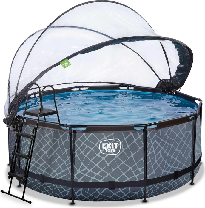 Exit Toys Stone Frame Pool mit Sandfilterpumpe und Abdeckung rund 360x122cm grau