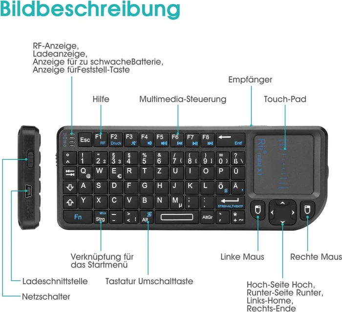 Riitek Rii Mini Wireless Keyboard X1, USB, DE