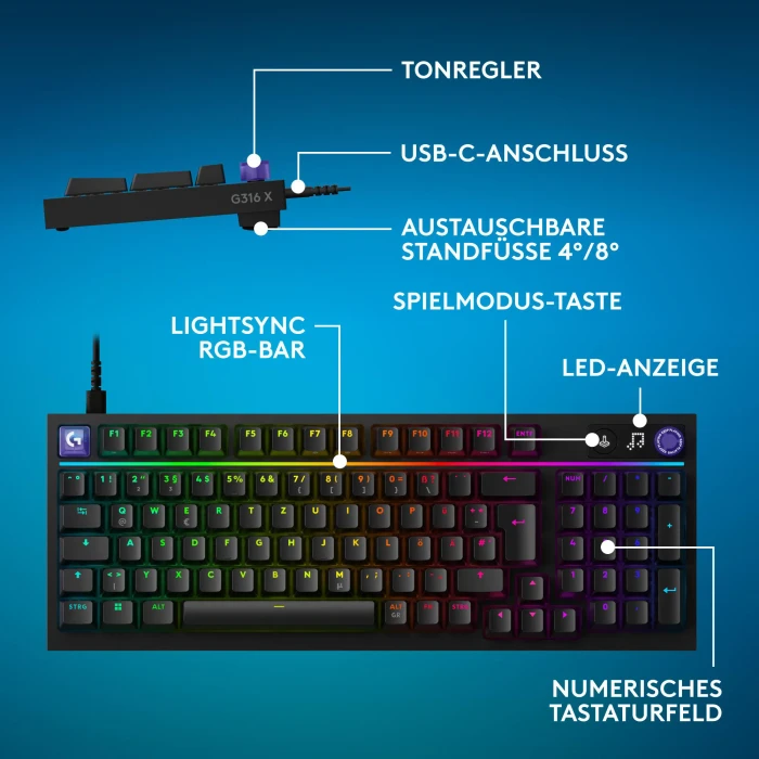 Logitech G316 X 98, schwarz, Tactile Switch, USB, DE