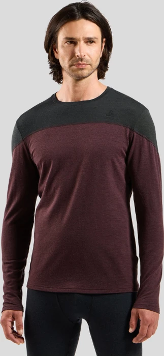Odlo Revelstoke Performance Wool Warm Baselayer Funktionsshirt langarm black/fudge melange (Herren)
