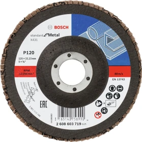 Bosch Professional X431 Standard for Metal Fächerschleifscheibe gerade K120, 125x22.23mm, 1 Stück
